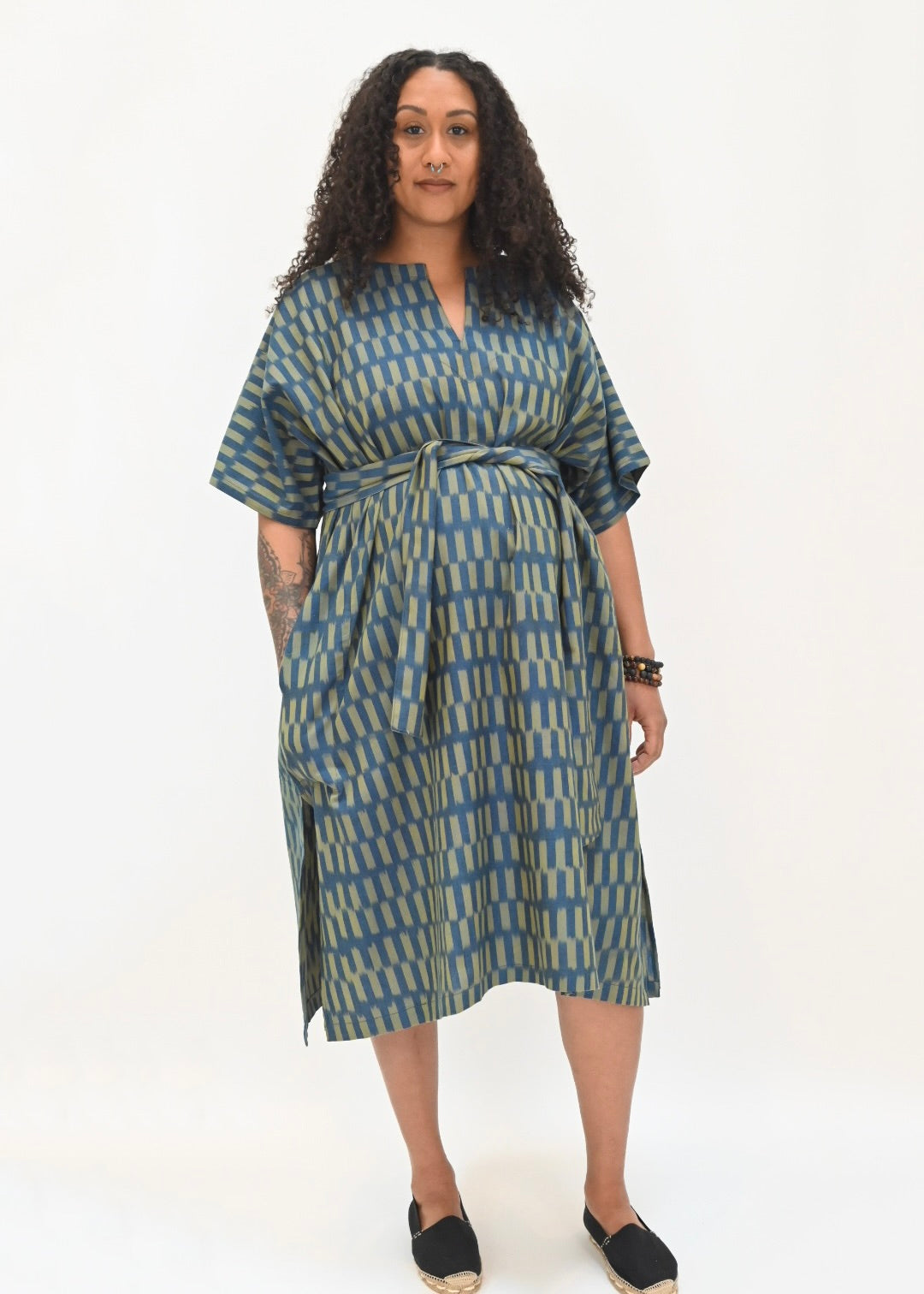 Long Baja Kaftan - Teal Ikat