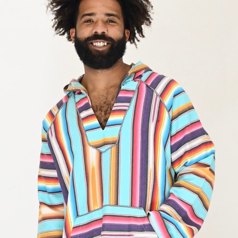 Baja Hoodie Kaftan - Turquoise Ikat