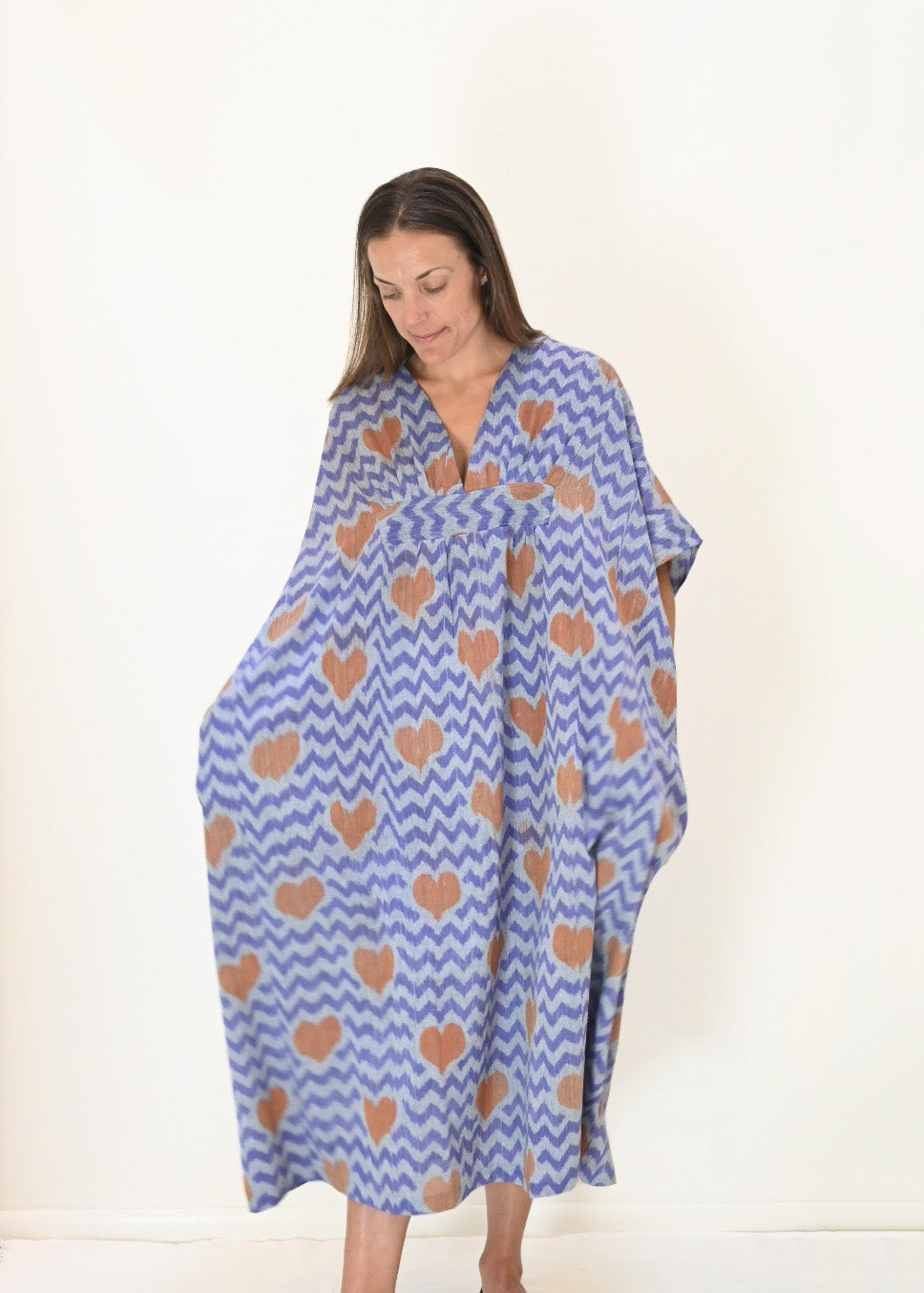 Ruched Kaftan - Ikat Hearts